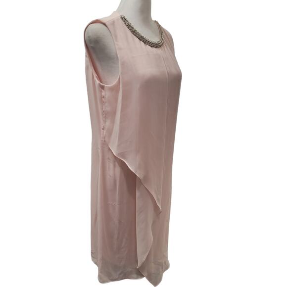 Blush Pink Chain Collar Tiered Dress DB EST 1962 Sz 6 Minimalist Cocktail Party - Picture 8 of 9